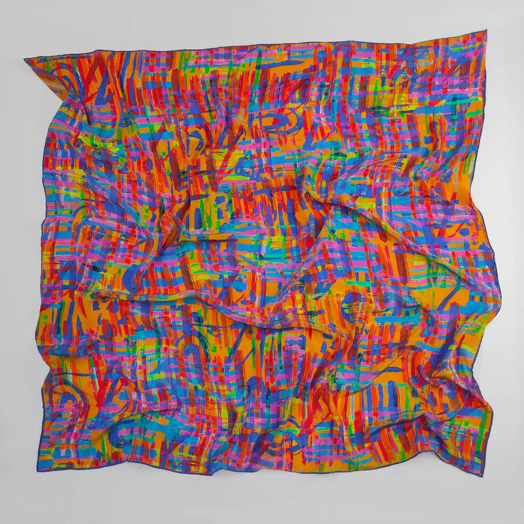 orange and aqua silk square