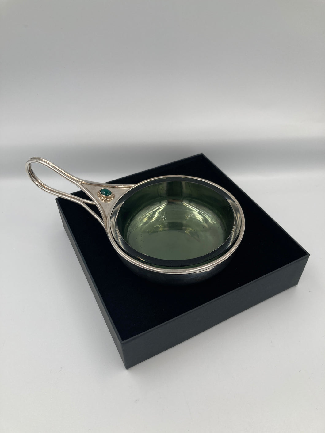 Jam Dish with Green Agate and Glass Dish by Hart Silversmiths