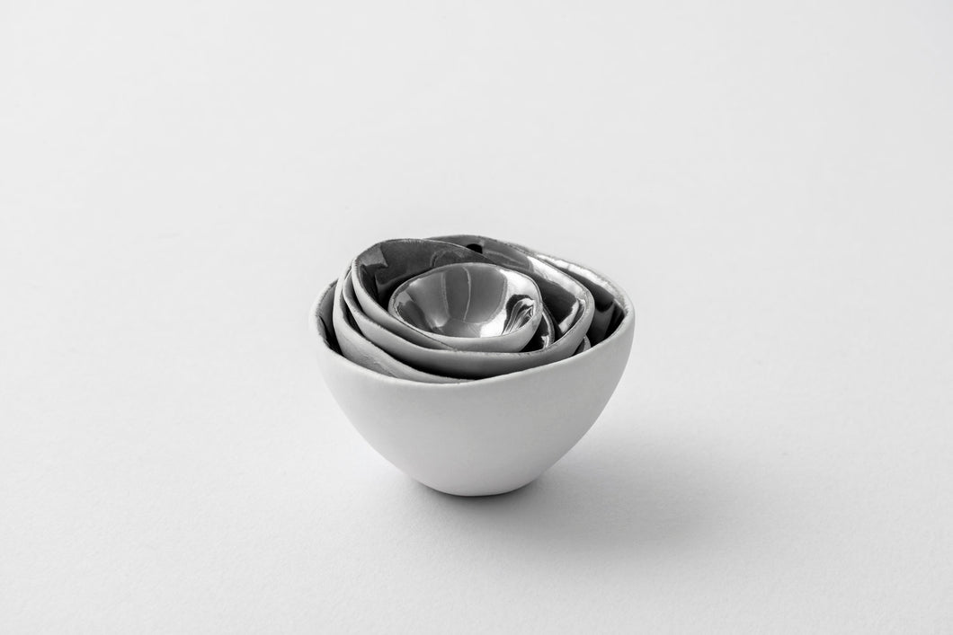 Miniature Nest x 4 of White & Platinum Bowls - Penny Little Ceramics